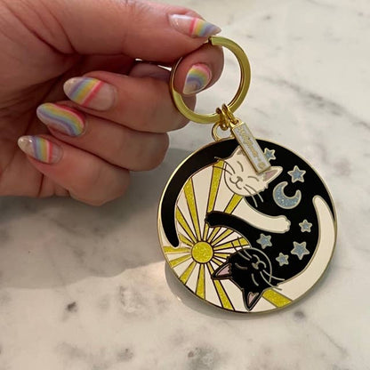 Yin Yang Cats Enamel Keychain - Stocking Stuffer