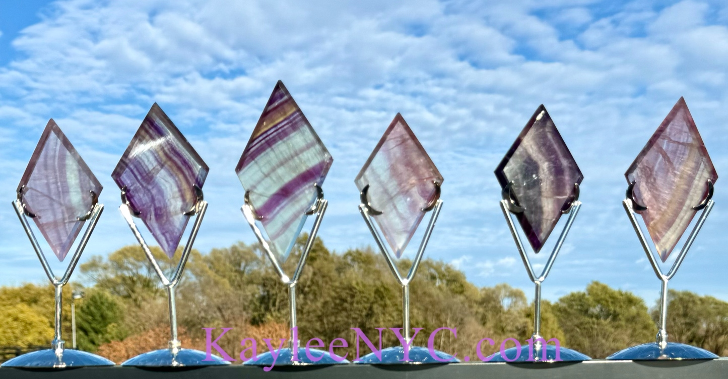 Natural Fluorite Diamond Crystal w Zodiac stand