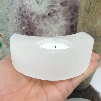 Selenite Moon Shaped Crystal Candle Holders (RK2-36)