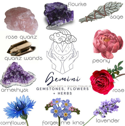 Gemini Crystal Candle, Zodiac Candle w/ Gemstones + Herbs