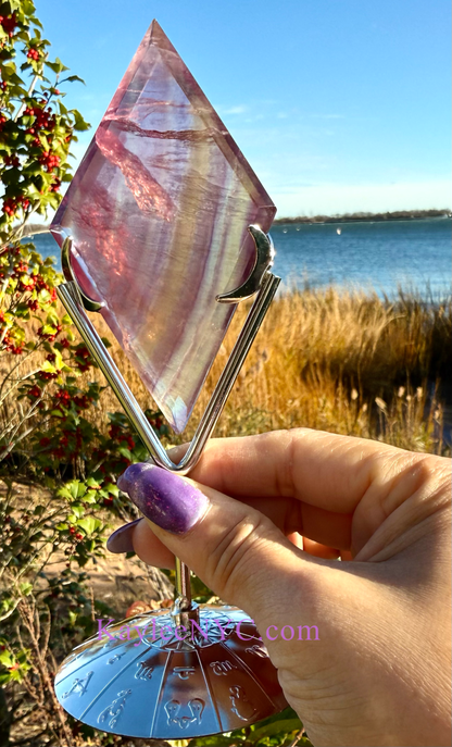 Natural Fluorite Diamond Crystal w Zodiac stand