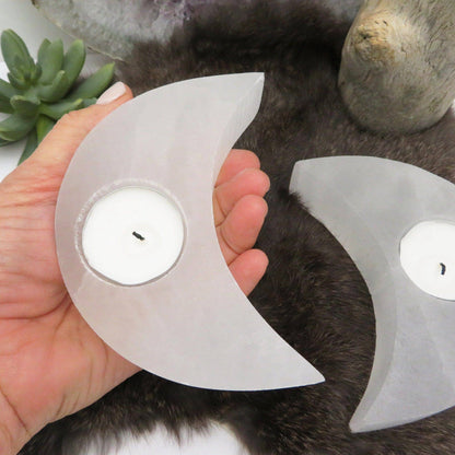 Selenite Moon Shaped Crystal Candle Holders (RK2-36)