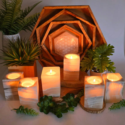 Mexican Onyx Rectangular Crystal Candle Holder