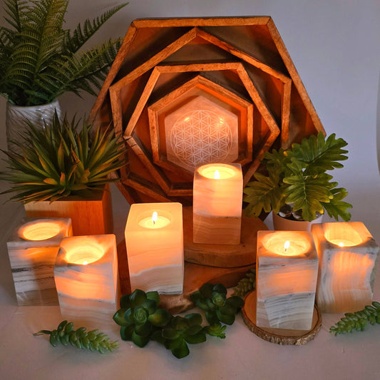 Mexican Onyx Rectangular Crystal Candle Holder