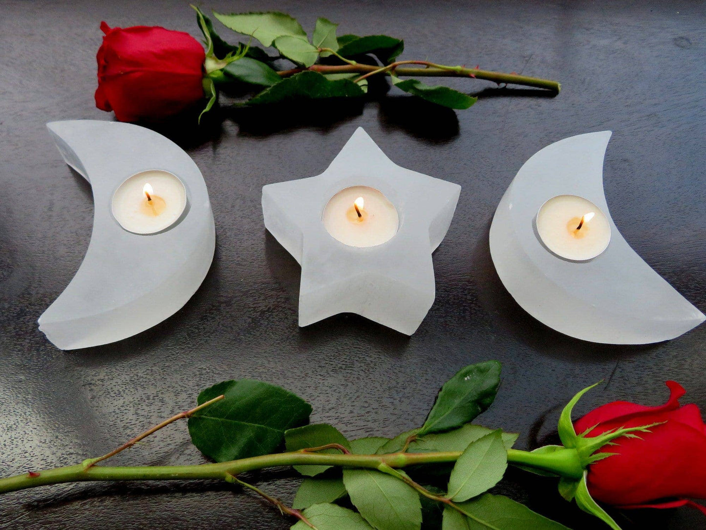 Selenite Moon Shaped Crystal Candle Holders (RK2-36)