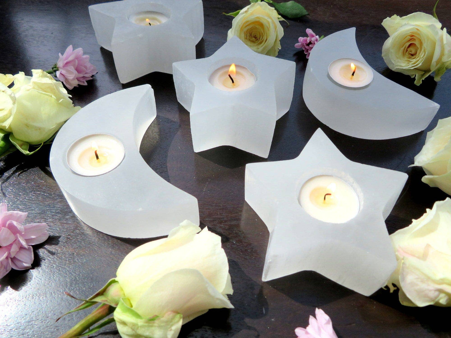Selenite Moon Shaped Crystal Candle Holders (RK2-36)