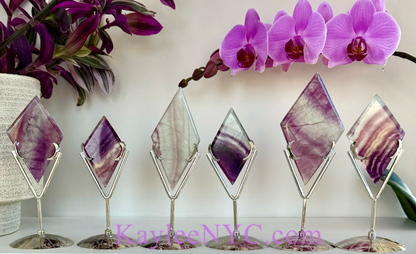 Natural Fluorite Diamond Crystal w Zodiac stand